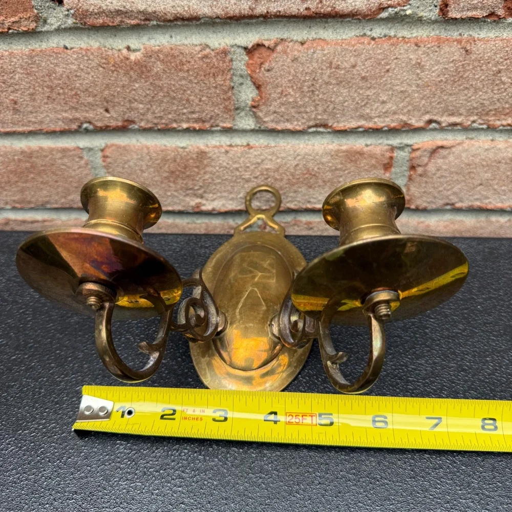 Unbranded Brass Wall Sconce Candle Holder Gold Vintage Double Arm MCM Regency